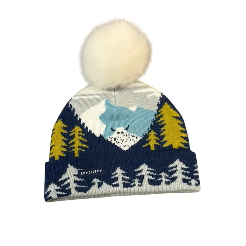 Turtle Fur Kids Pom Pom Beanie Hat Mountain Forest Knit Winter Acrylic Blue OS